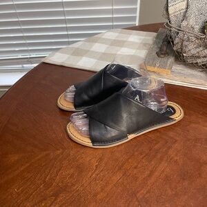 b.o.c.  Black criss cross Slip On Flat Sandals